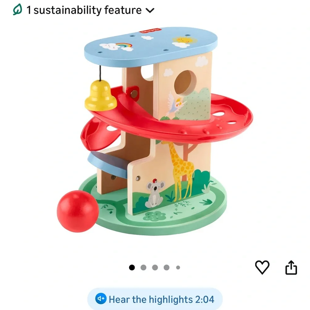 Fisher-Price Wood Baby Toy Treehouse Ball Run, 2-Piece Wooden Activity